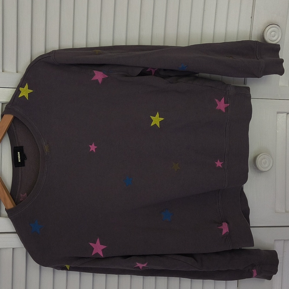 Monrow Charcoal Sweatshirt with Star Accents